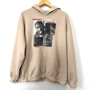 Y2K‎ Tupac Poetic Justice Hoodie XL Beige Rap Graphic Streetwear